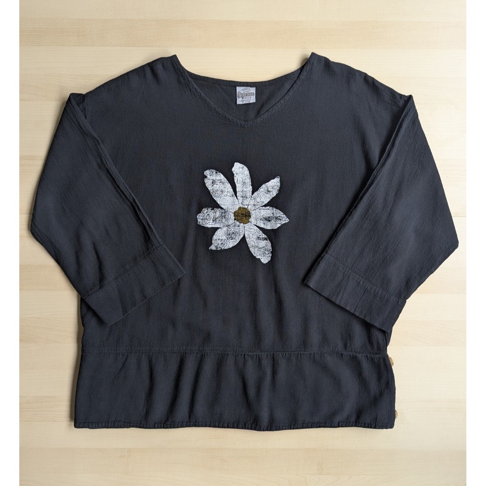 Casual Cottonseed‎ Black Feather Twill Lagenlook 100% Cotton Floral Shirt Boho